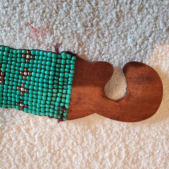 Beaded / wood elastic stretch belt. Bohemian - Picture 2 of 9